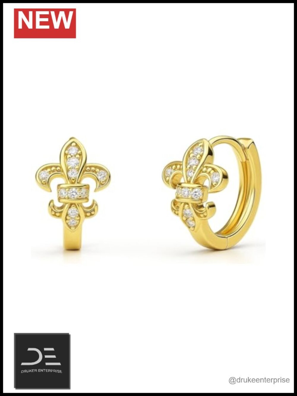 Sterling Silver CZ Fleur De Lis Huggie Hoop Earrings 0.5 Inch